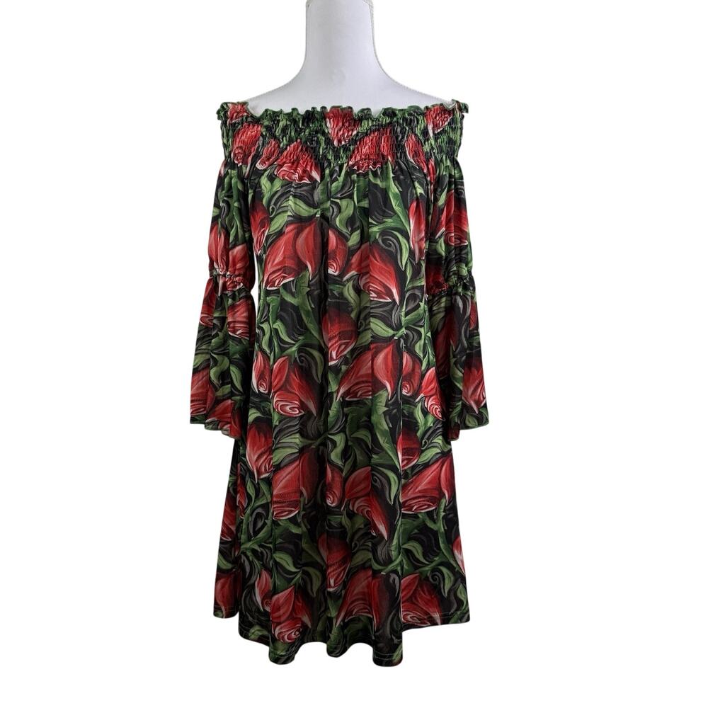 NWOT Urban Mango Floral Rose Mini Dress Small Bell Sleeve Smocked Bloomcore